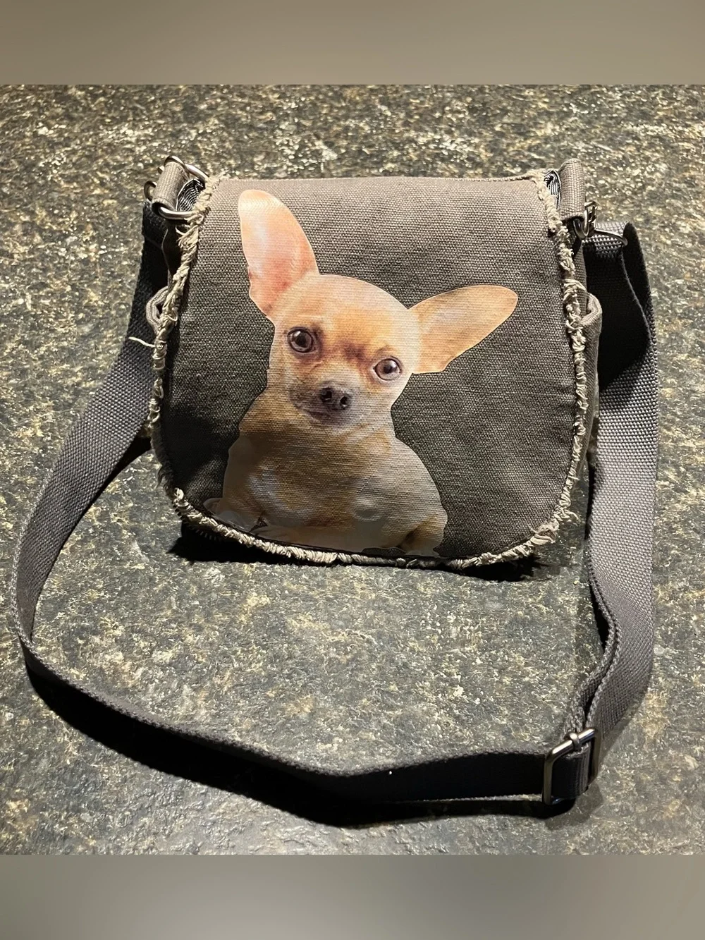 Chihuahua Print Crossbody Dog-Themed Shoulder Bag - Gray Fuzzy Nation